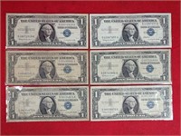Six 1957 B $1 Silver Certificates