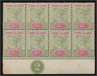 TURKS ISLAND #57 BLOCK OF 8 MINT VF-EXTRA FINE NH