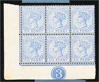 TURKS ISLAND #52 BLOCK OF 6 MINT FINE-VF NH