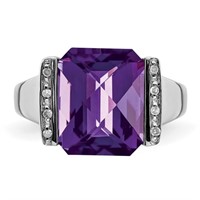 Sterling Silver Amethyst and Diamond Ring