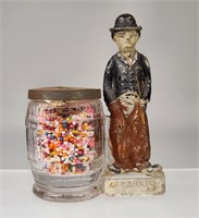 ANTIQUE CHARLIE CHAPLIN PAINTED CANDY CONTAINER