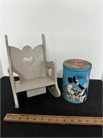 Vintage Cookie Tin And Doll Rocker