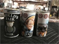5 Pittsburg Steelers Beer Cans & 1 World Fair Can