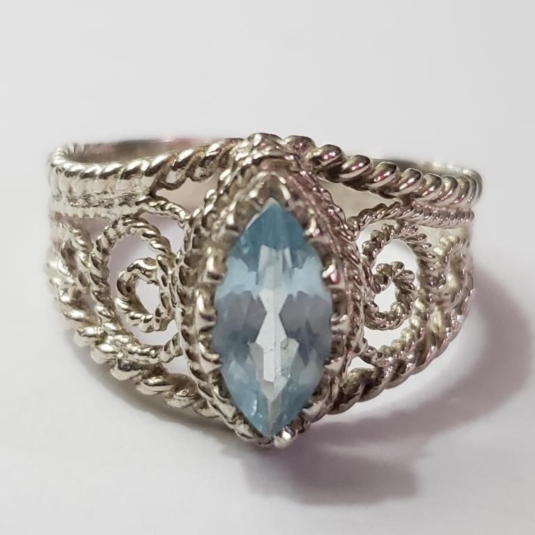 $160 Silver Blue Topaz Ring