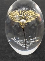 3"+ DAUM signed crystal flower paperweight France