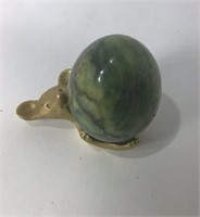 Vintage Stone Egg On Brass Mouse Stand. UJC