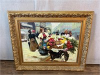 Unsigned Oil Painting Victorian Flower Market