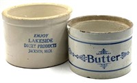 (2) Stoneware Lakeside Dairy & Butter Crocks