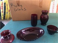 Box full of very old Ruby Glass