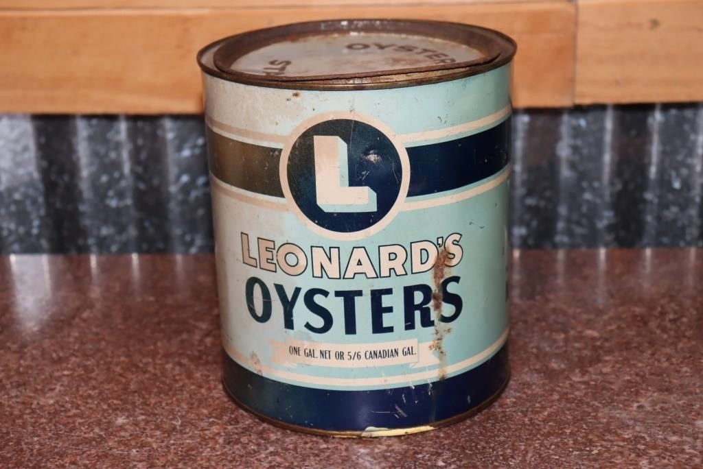 Leonards Oysters gallon can packed by I. L.