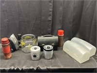 Iron, planners container, lunchbox, thermos, and m