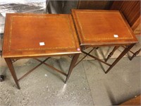 Pair Vtg Side Writing Tables with Leather Tops