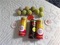 9 Tennis Balls in Metal Containers