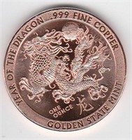 Year of the Dragon 1 oz .999 Fine Copper Round