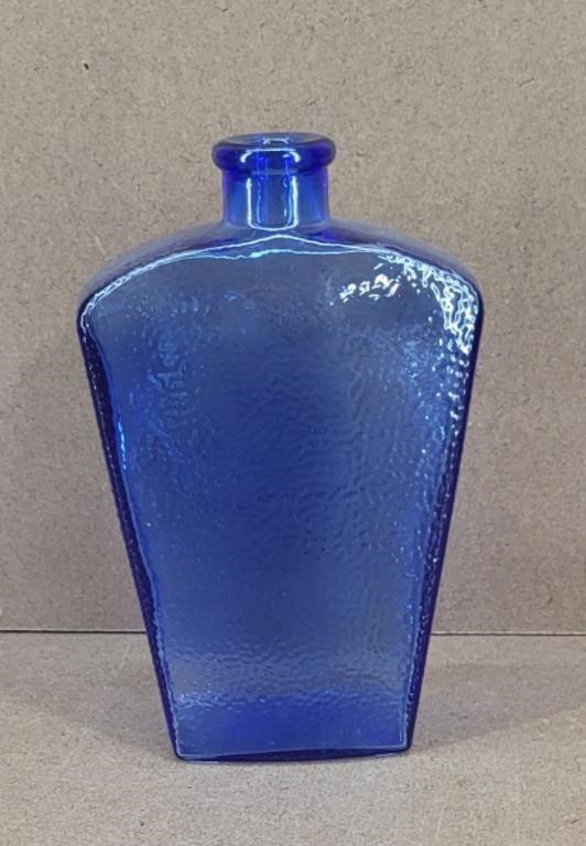 Cobalt Blue Pressed Glass Bottle/ Flask