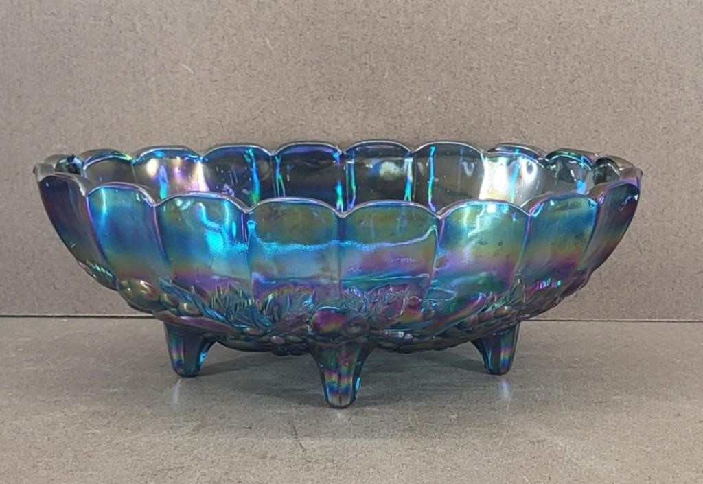 Blue Footed Carnival Glass Bowl