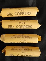 1968/76/80/92 Canadian Penny Rolls - 4 Rolls