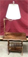 Oak Lamp Table With Bottom Magazine Holder