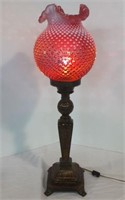 Fenton Cranberry Hobnail Gone with the Wind Lamp