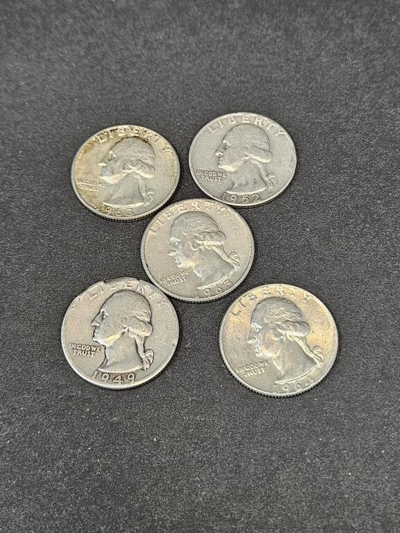 5 - WASHINGTON QUARTERS 90% SILVER