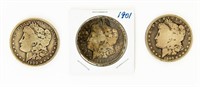 Coin 3 Morgan Silver Dollars-1879-S/1900-O/1901-G