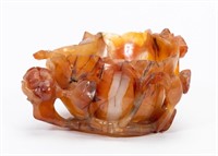 FOLIATE CARVED CHINESE CARNELIAN WATER COUPE