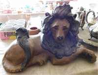 Hand painted plaster lion statue, 20" long