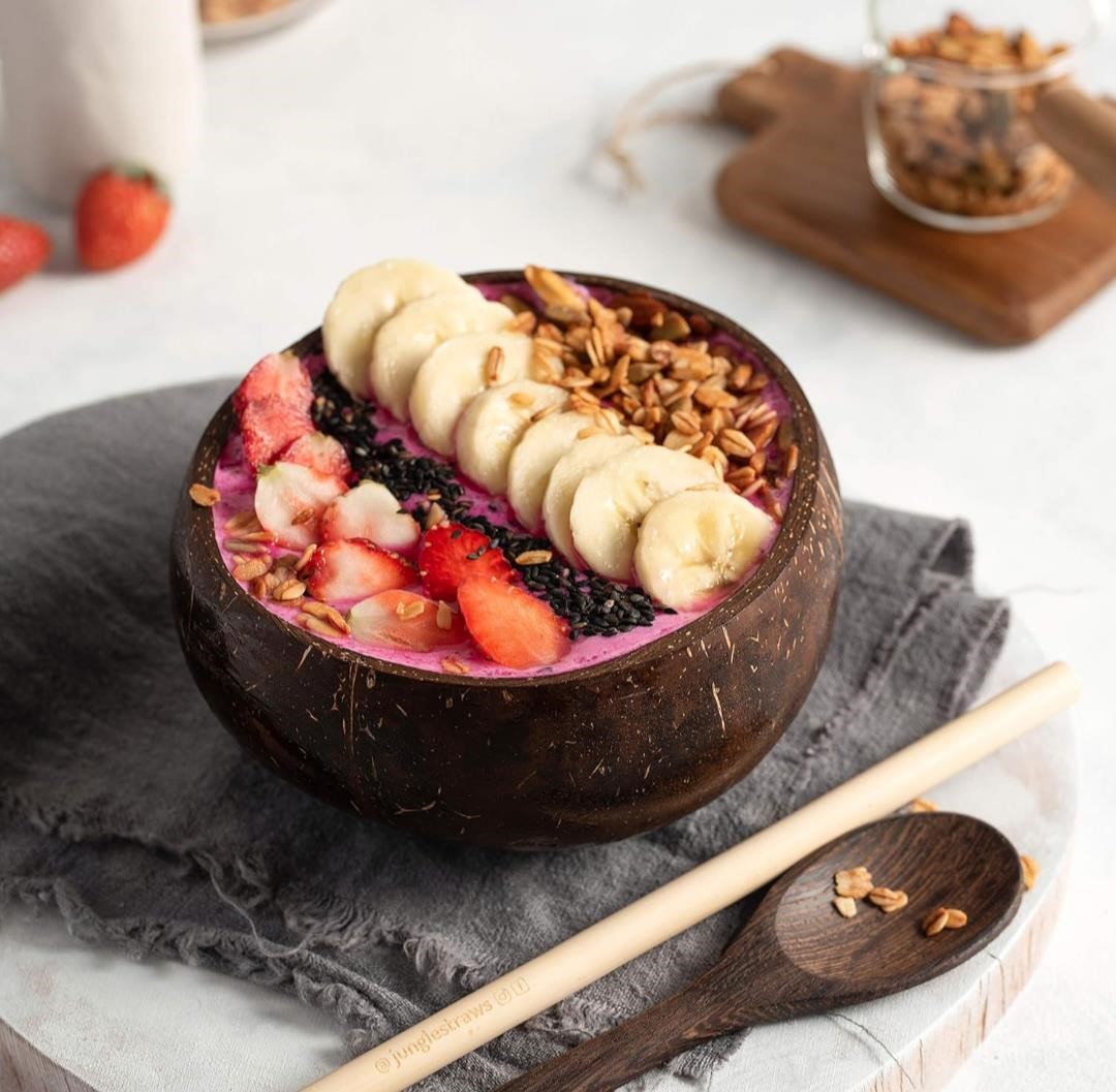 2 Polished Coconut Bowl and Wooden Spoons Set