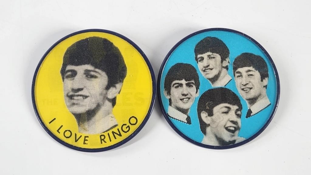 2) VINTAGE THE BEATLES FLICKER LENTICULAR PINBACK