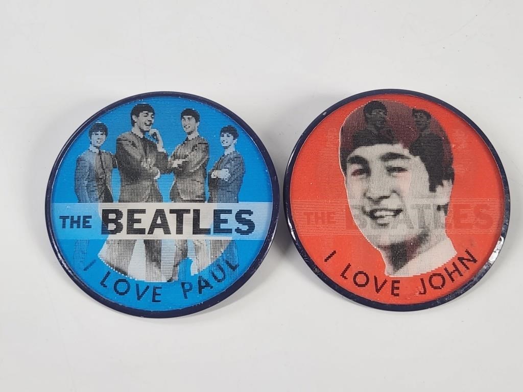 2) VINTAGE THE BEATLES FLICKER LENTICULAR PINBACK