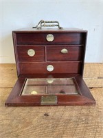 Antique Wooden Lock Box with Key