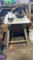 Wooden stool, Hanson 100 pound scale, vintage