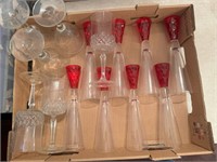 Flat of Red and Clear Stemware Glasses