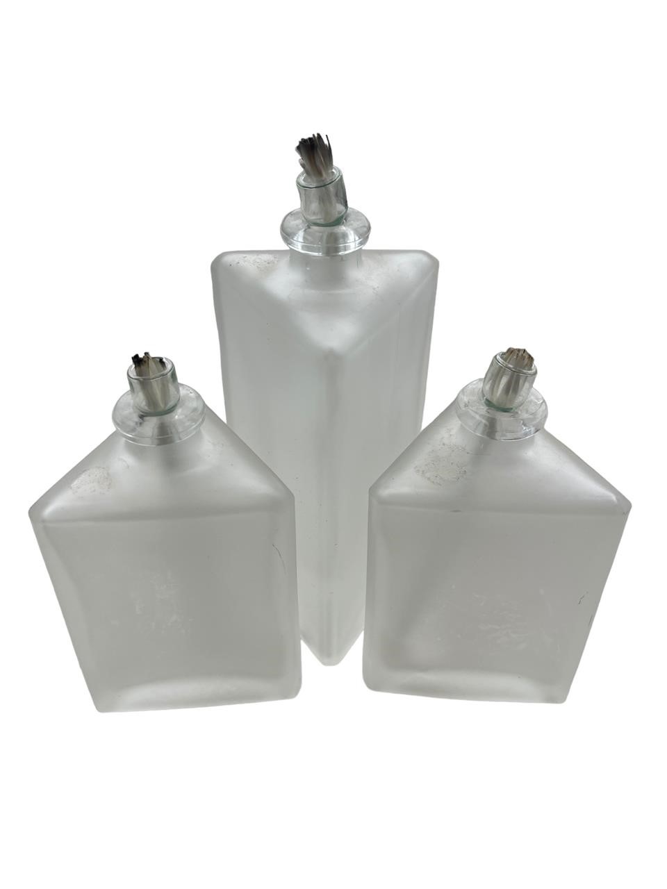 Set of 3 Frosted Glass Oil Lamps