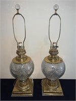 2- Crystal Lamps w/ Gilt Gold Trim & Crystal