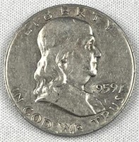 1959 Franklin Silver Half Dollar, US 50c Coin