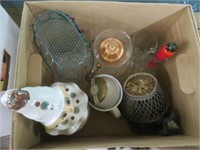 LOT OF PITCHER, CLOWN, WIRE BASKET AND MORE