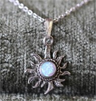 Sterling Silver Opal Sun Pendant Necklace