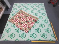 2 modern quilts - green baskets print & stars