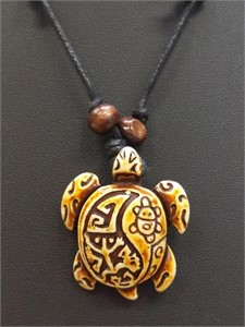 Hand carved bone turtle necklace