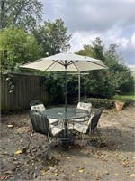 Umbrella Table, 4 Chairs, Cushions & Umbrella