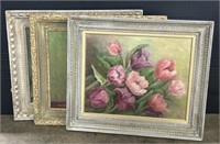 3 Oil on Board Floral Paintings.