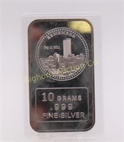 Remember 9-11 10 grams .999 Silver Bar