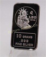 LEO 10 grams .999 Fine Silver Bar