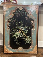 Large Painted Wood Panel with Birds