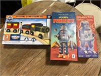 3 Tin Robots and Train Set