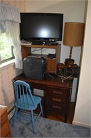 Television, shredder, desk, chair, lamp, etc.; as