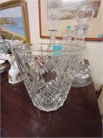 Cut Glass Ice Bucket and 5 Decanters