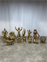 Assortment of gold painted animals, figurines,