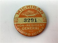 1929 Michigan fishing license non-resident pin